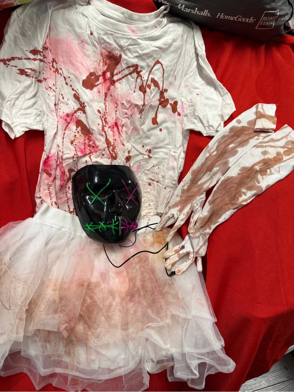 Purge Black Light Up LED Stitch Mask with Women’s Sz M Bloody Dress Costume